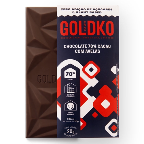 Chocolate 70% Cacau com Avelãs Goldko 60gr
