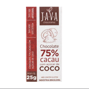 Chocolate 75% Cacau com Açúcar de Coco 80gr