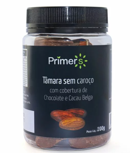 Tâmara sem Caroço com Cobertura de Chocolate e Cacau Belga Primers 200gr