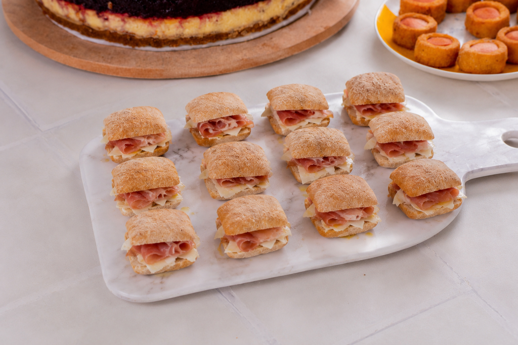 Mini Sanduíche de Ciabatta com Parma, Parmesão e Mel - 10 un